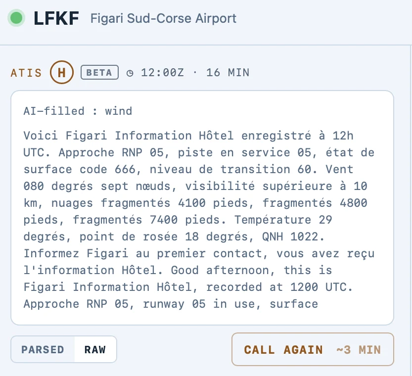 The Figari message transcribed word for word, in French then in English