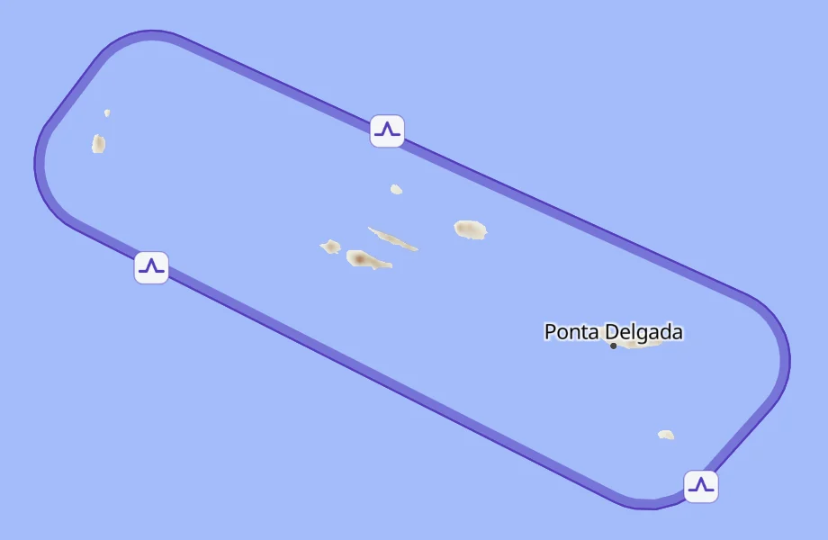 Turbulence SIGMET around the Azores, its symbol repeated along the edge